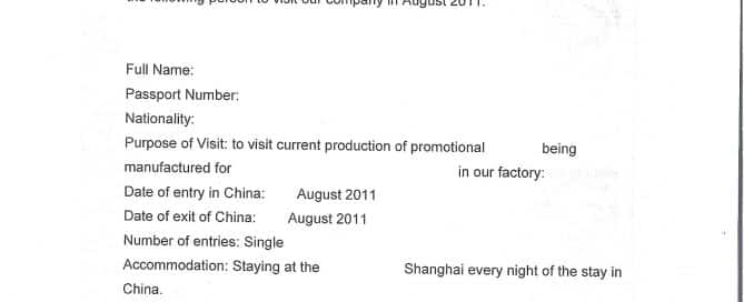Getting China Visa Invitation Letter for QC on Promo Gifts