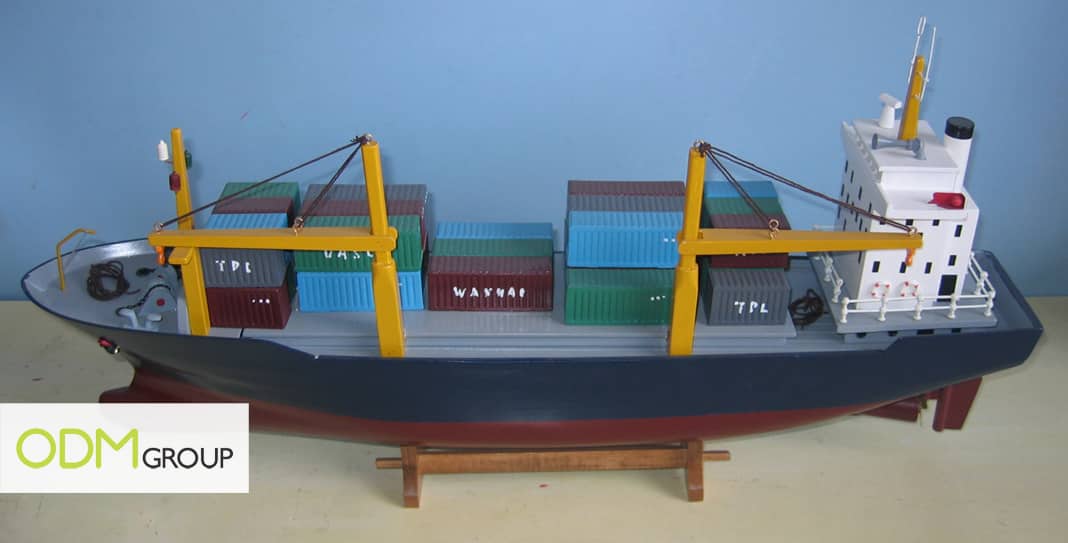 Promotional container ship with crane