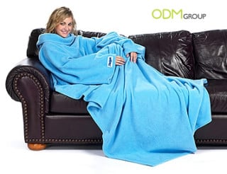 Fleece sleeved blanket as a cozy giveaway
