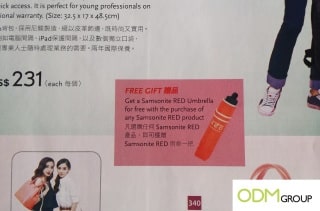 Gift with purchase umbrella as Samsonite's in flight promo