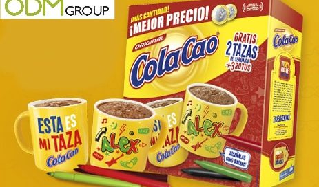 Promotional colouring cup by Cola Cao used as for dairy promos