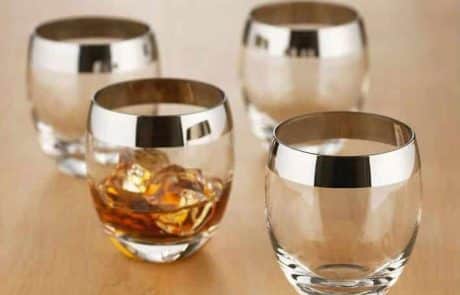 Liquor promotional products: Metallic rimmed whiskey glasses