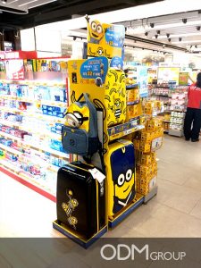 Despicable Me Movie Marketing- Free standing POS display attracts clients