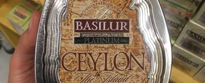 Basilur's Tea Ceylon map custom tin packaging with an old Ceylon map.