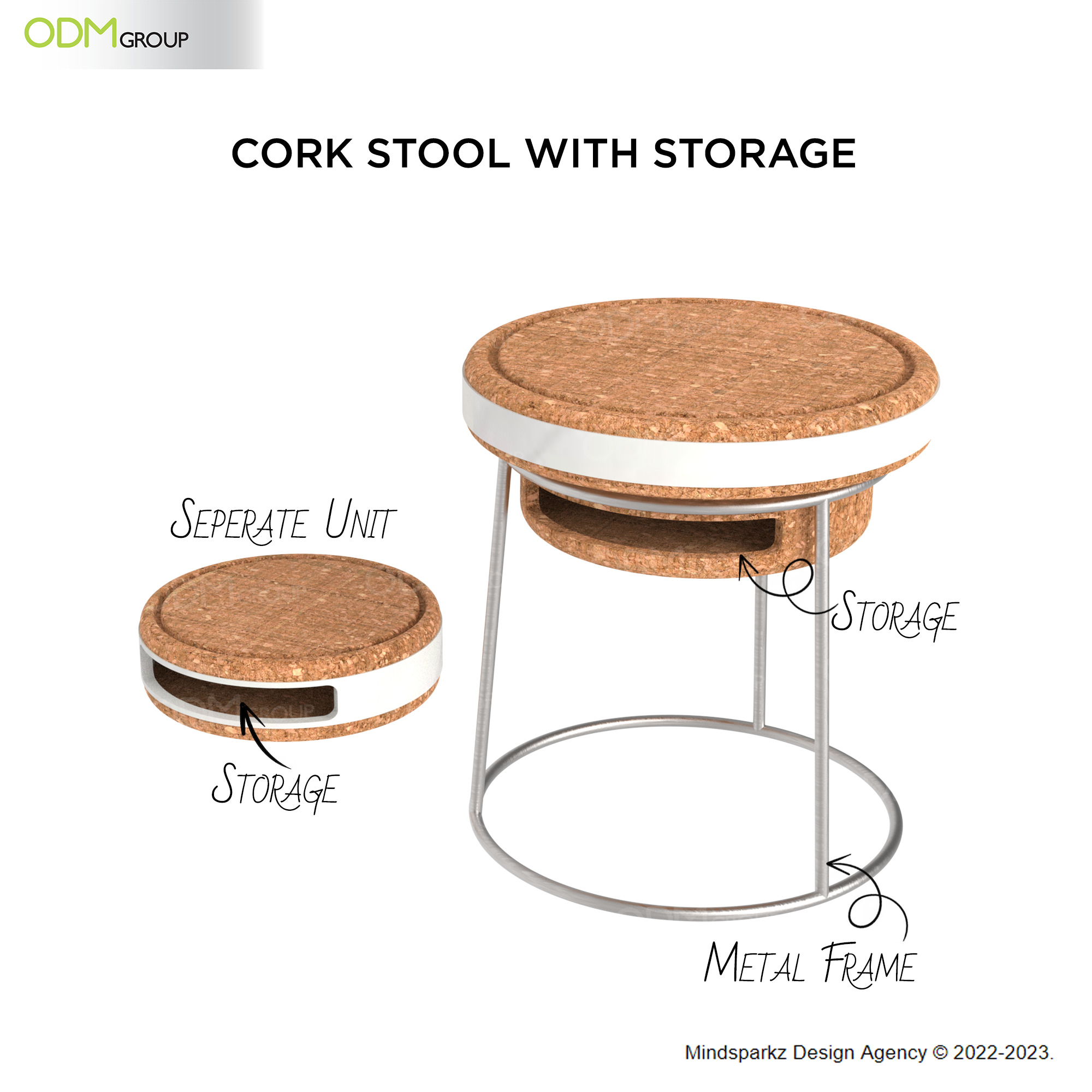Cork stool with storage (metal frame)