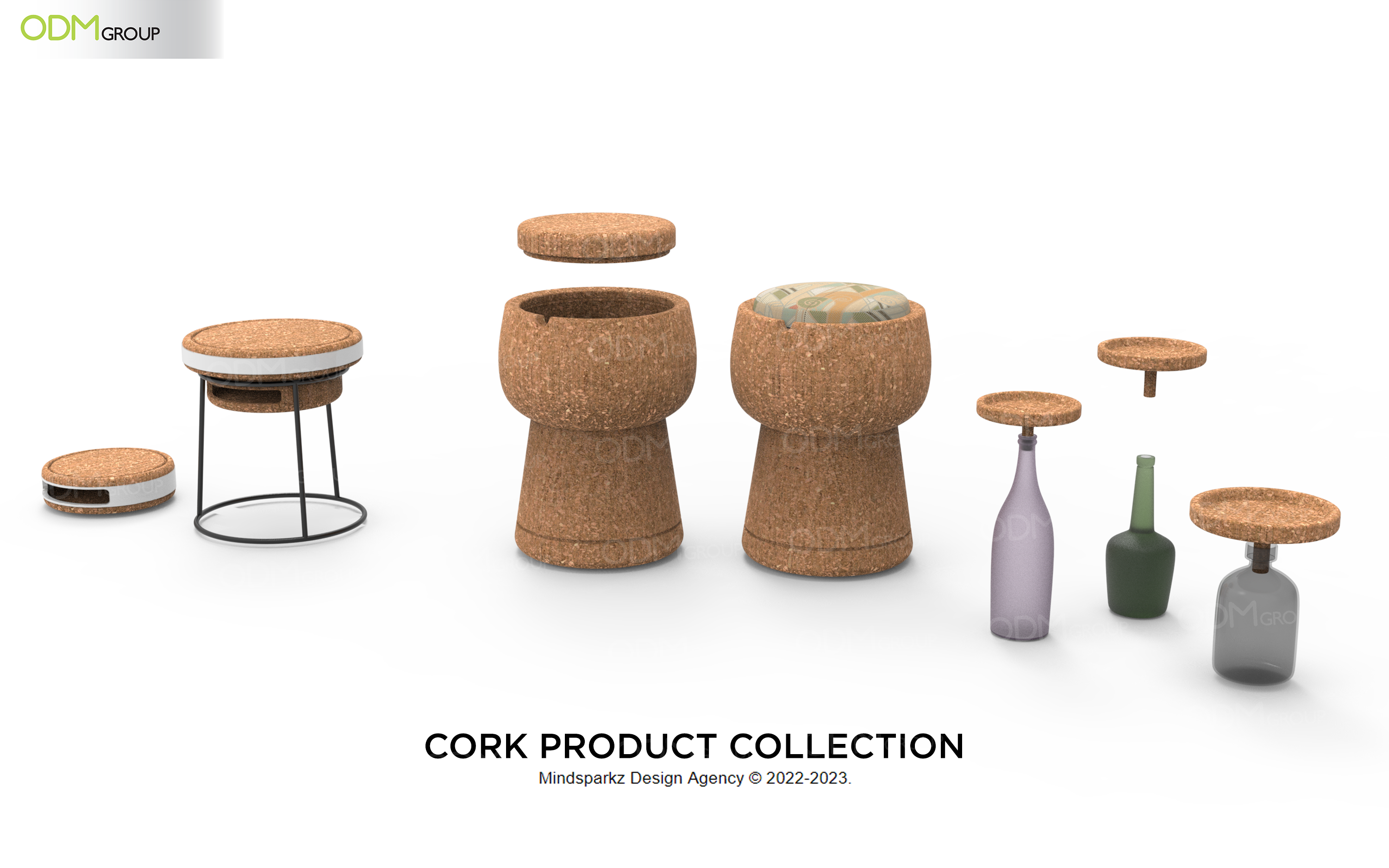 Cork Product Collection - Cork Bottle Stoppers & Cork Stool with Storage