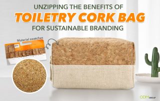 Cork toiletry bag with fabric bottom by ODM Group.