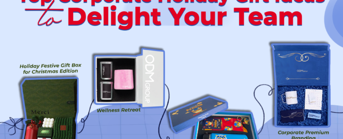 Various corporate holiday gift boxes showcasing festive and wellness-themed gift sets.