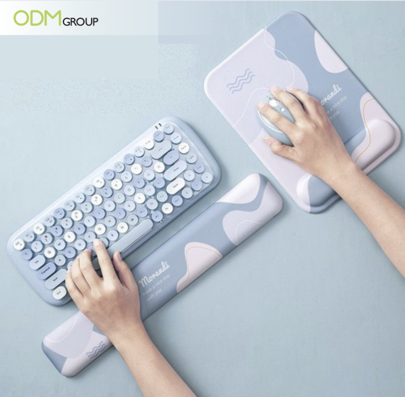 Stylish keyboard and mouse pad set.