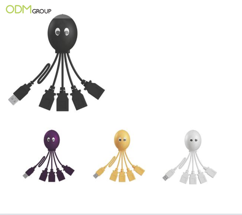 USB hub with multiple ports in various colors.