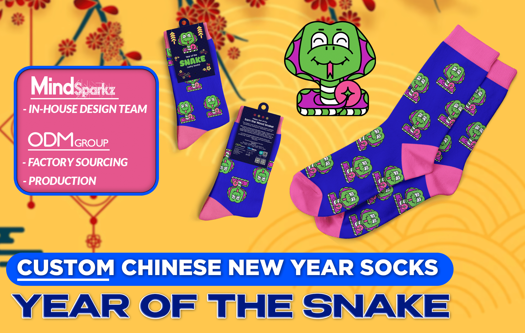 Custom Lunar New Year Socks with Sam Snake-themed are the perfect gifts to give your customers