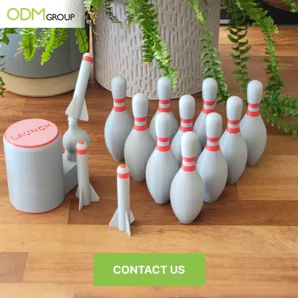 Compact and fun rocket-themed bowling for giveaways