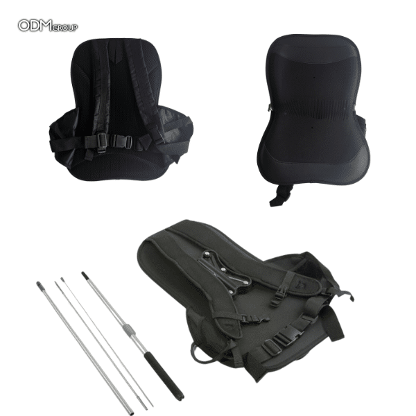 Euro 2024 backpack flag components, including straps, support system, poles, and padded sections for assembly