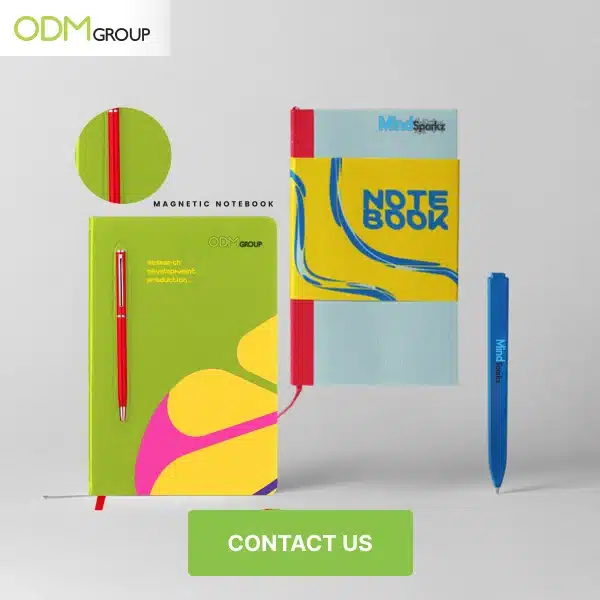 Sleek magnetic notebooks with customizable covers and logos.