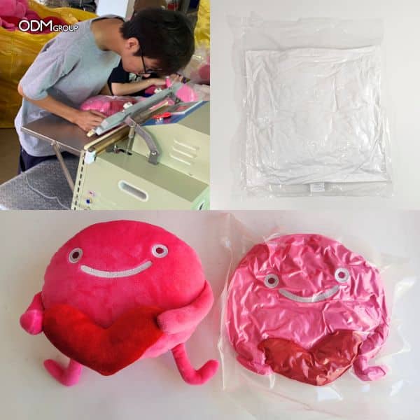 Vacuum packed plush cushion manufacturing process and packaging 