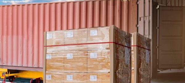 A securely packed shipment with wooden frames to protect cargo from damage