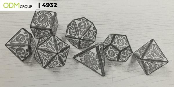 Rechargeable LED Dice set with sketch