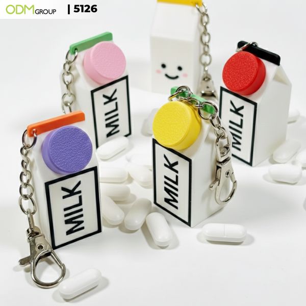 milk-shaped pill case keyring