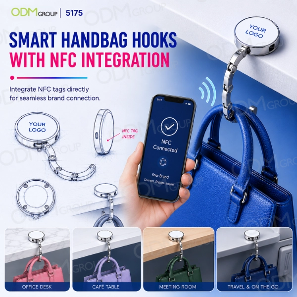 NFC-enabled handbag hooks NFC-enabled handbag hooks