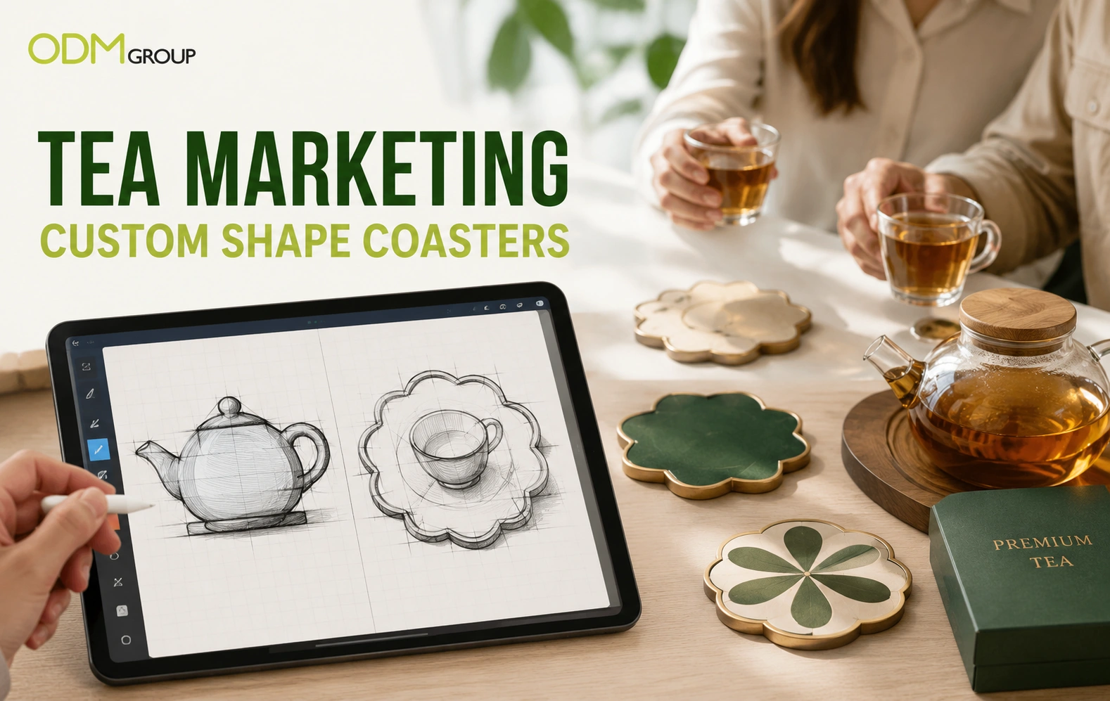 tea marketing with coaster